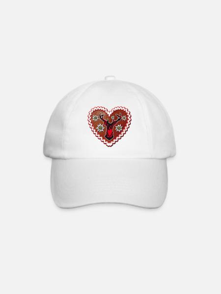 01 Lebkuchenherz Hirsch Edelweiss Enzian Hirschkop - Baseballkappe - Weiß/Weiß