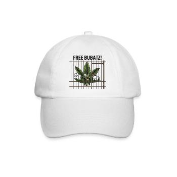 FREE BUBATZ! Cartoon Cannabisblatt hinter Gittern - Baseballkappe - Weiß/Weiß - Vorne