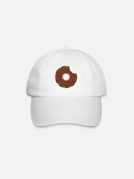 Donut mit Biss in braun mit bunten Zuckerstreuseln - Baseballkappe - Weiß/Weiß