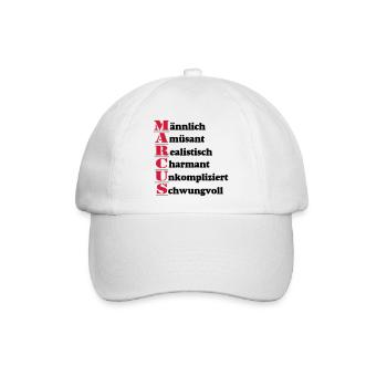 Marcus Vorname,Namensschild,Name,Fun Shirt (25) - Baseballkappe - Weiß/Weiß - Vorne
