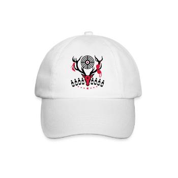 135 Hirsch JGA Zielscheibe Bier Wunschtext - Baseballkappe - Weiß/Weiß - Vorne