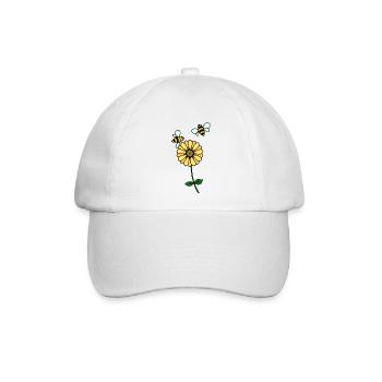 Butterblume mit zwei Bienen - Baseballkappe - Weiß/Weiß - Vorne