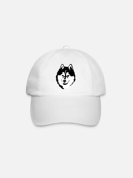 Schwarzweiß Alaskan Malamute Kopf Silhouette - Baseballkappe - Weiß/Weiß
