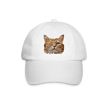 Katzenkopf mit Zwinkerauge Illustration - Baseballkappe - Weiß/Weiß - Vorne