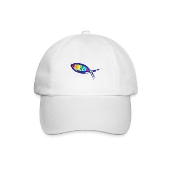 Jesus-Fisch - Christlich - Regenbogen - Baseballkappe - Weiß/Weiß - Vorne