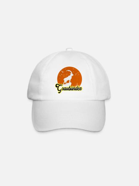 Graubünden Ibex Mondsilhouette - Baseballkappe - Weiß/Weiß