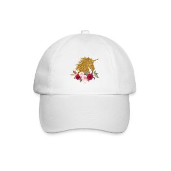 Einhorn Unicorn Gold Glitzer Blumen Tier Geschenk - Baseballkappe - Weiß/Weiß - Vorne