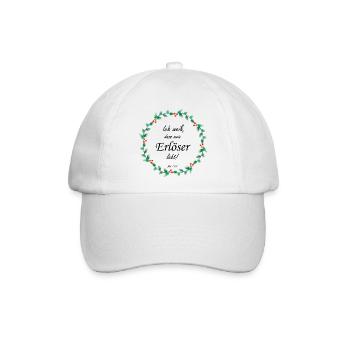 Christliches Design – Mein Erlöser lebt Hiob 19,25 - Baseballkappe - Weiß/Weiß - Vorne