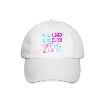 LOUD & QUEER REFUGEES WELCOME! - Baseballkappe - Weiß/Weiß - Vorne