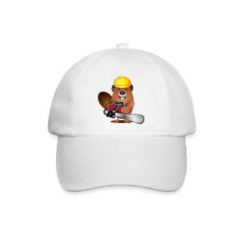 niedlicher Biber mit Kettensäge und Schutzhelm - Baseballkappe - Weiß/Weiß - Vorne