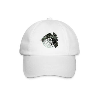 Grüne Wikingerkrähe und Runensymbol - Baseballkappe - Weiß/Weiß - Vorne