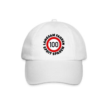 Langsam fahren - Sprit sparen - Tempo 100 - Baseballkappe - Weiß/Weiß - Vorne
