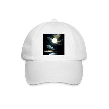 Vollmond und Mondlicht auf dem Wasser in der Nacht - Baseballkappe - Weiß/Weiß - Vorne