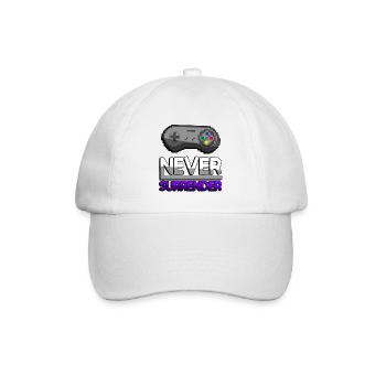 NEVER SURRENDER (Lila) + SNES Controller - Gaming - Baseballkappe - Weiß/Weiß - Vorne