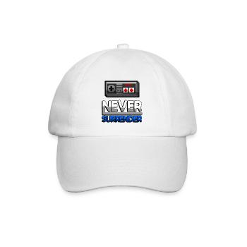 NEVER SURRENDER (Blau) + NES Controller - Gaming - Baseballkappe - Weiß/Weiß - Vorne