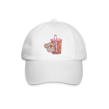 Süßer molliger Koalabär, der Bubble Tea umarmt - Baseballkappe - Weiß/Weiß - Vorne