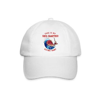 Red Snapper Eating Shirt - lustiger Fisch Angeln - Baseballkappe - Weiß/Weiß - Vorne