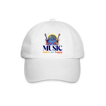 Music makes me happy Musik Geschenk - Baseballkappe - Weiß/Weiß - Vorne