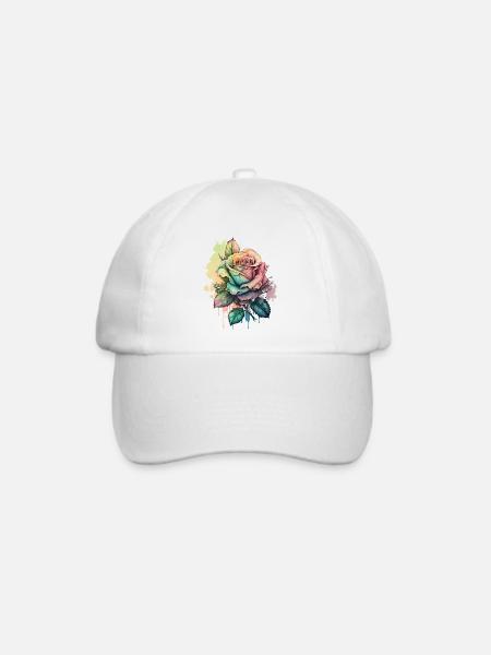 Rose Bunt Watercolor tropisch Kreatives Design - Baseballkappe - Weiß/Weiß