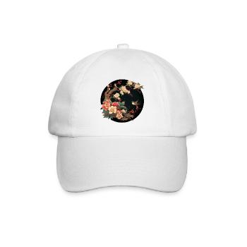 Japanische Malerei Blumen Stickerei Artwork - Baseballkappe - Weiß/Weiß - Vorne