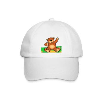 Niedlicher kleiner Teddybär, der im Gras sitzt - Baseballkappe - Weiß/Weiß - Vorne