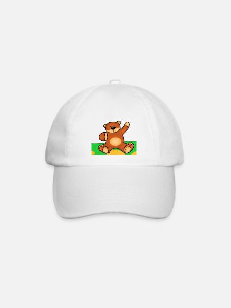Niedlicher kleiner Teddybär, der im Gras sitzt - Baseballkappe - Weiß/Weiß