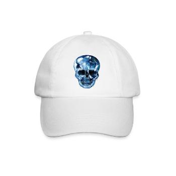 Totenkopf mit bläulich schimmernder Reptilienhaut - Baseballkappe - Weiß/Weiß - Vorne
