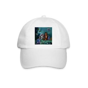 Niedliche Meerjungfrau und lustiger Delfin - Baseballkappe - Weiß/Weiß - Vorne