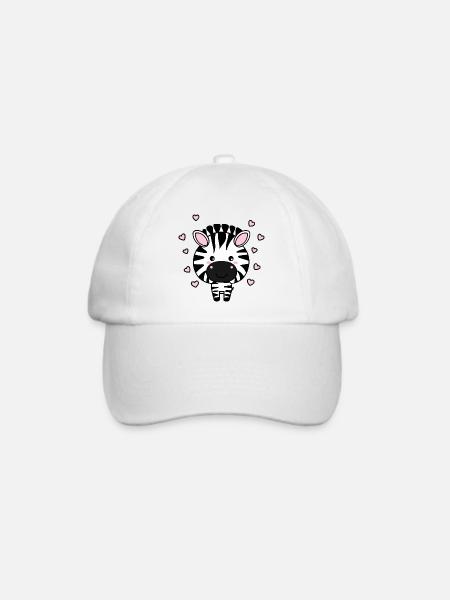 Süßes Zebra mit Herzchen - Baseballkappe - Weiß/Weiß