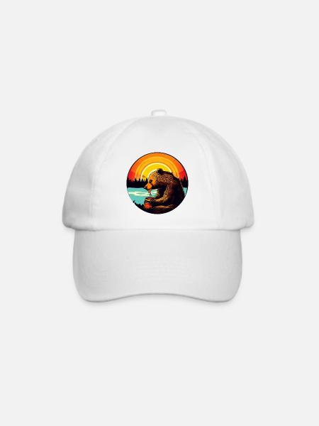 Bär frisst Honig beim Sonnenuntergang - Baseballkappe - Weiß/Weiß