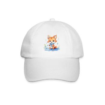 niedlicher, Baby Fuchs handgemalt, Wasserfarben - Baseballkappe - Weiß/Weiß - Vorne