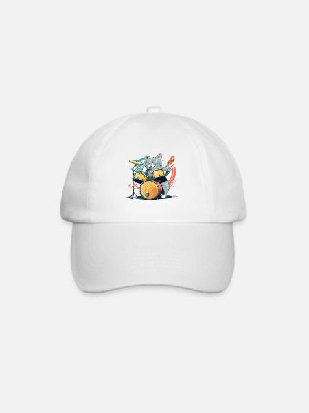 Rocker Katze - Baseballkappe - Weiß/Weiß