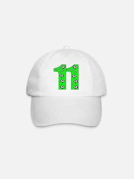 Zahl 11 - Nummer ELF FUSSBALL - 11. Geburtstag - Baseballkappe - Weiß/Weiß