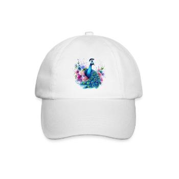 Pfau Blumen Pfauenfeder Exotisch Farbenfroh Bunt - Baseballkappe - Weiß/Weiß - Vorne
