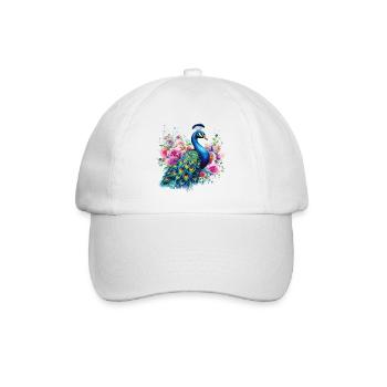 Pfau Blumen Pfauenfeder Exotisch Farbenfroh Bunt - Baseballkappe - Weiß/Weiß - Vorne