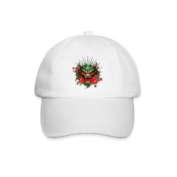 Wunderschöner bunter Drachenkopf mit Blumen. - Baseballkappe - Weiß/Weiß - Vorne