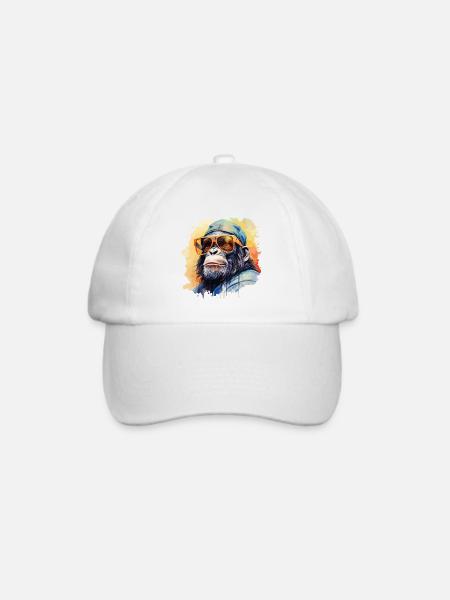 Affe Sonnenbrille Cap Cool Schimpanse Gorilla - Baseballkappe - Weiß/Weiß