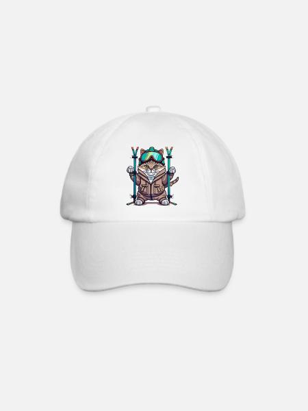 Katze Ski Wintersport Skifahrer Geschenk - Baseballkappe - Weiß/Weiß
