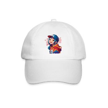 Asiatisches Mädchen im Kapuzenpullover - Baseballkappe - Weiß/Weiß - Vorne