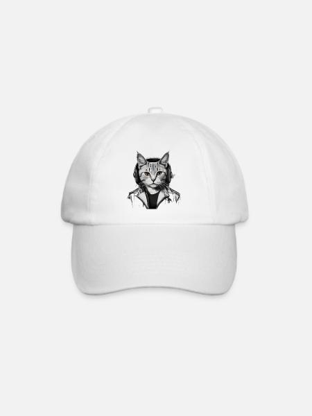 Katze Kopfhörer Musik - Baseballkappe - Weiß/Weiß