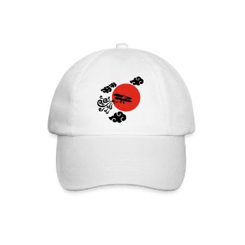 Schwarzes Flugzeug und Rote Sonne - Baseballkappe - Weiß/Weiß - Vorne