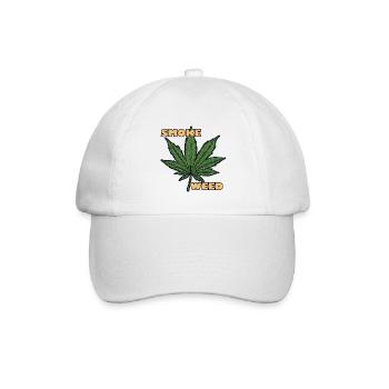 Weed / Cannabis / Gras / rauchen / Joint / Hasch - Baseballkappe - Weiß/Weiß - Vorne