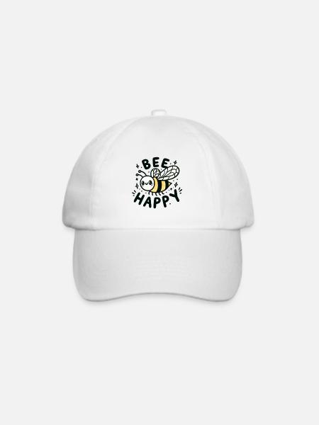 Bee Happy - Baseballkappe - Weiß/Weiß