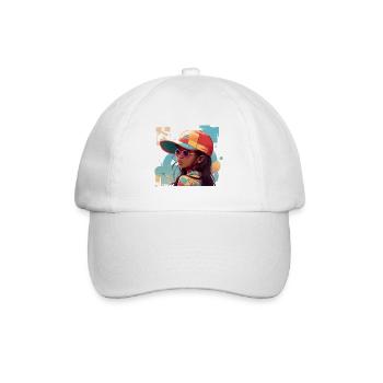 Stilvolle Frau mit Snapback-Hut - Baseballkappe - Weiß/Weiß - Vorne