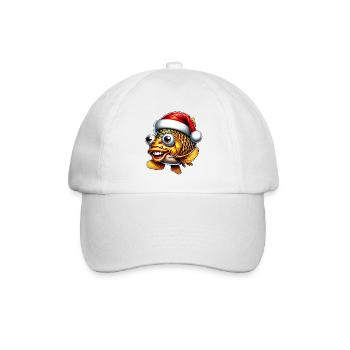 Weihnachtskarpfen: Lustiger Fisch mit Mütze - Baseballkappe - Weiß/Weiß - Vorne