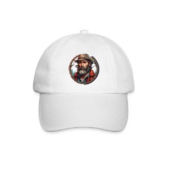 Holzfäller / Mann / Bart / Wald / Hemd / Baum - Baseballkappe - Weiß/Weiß - Vorne