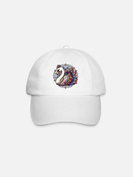 Schwan mit Mandalas verziert - Baseballkappe - Weiß/Weiß