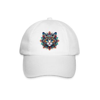 Katze mit Mandalas verziert - Baseballkappe - Weiß/Weiß - Vorne