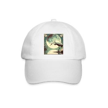 Storch am See bei Vollmond Art Deco Style - Baseballkappe - Weiß/Weiß - Vorne