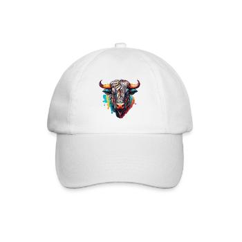 Stier / Bulle / Tier / Hörner / Stierkampf - Baseballkappe - Weiß/Weiß - Vorne